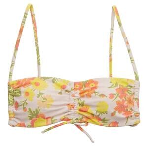 NWT Aerie Women's Ruched Bandeau Bikini Top Purple Space (Light Pink Floral) L